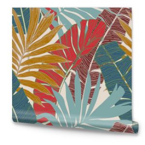 Ręcznie rysowane abstrakcyjne tło tropikalne lato palmy i liście bananów w grafice sylwetki