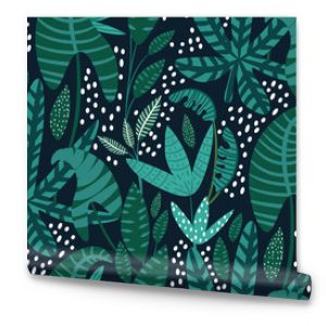 Egzotyczne i tropikalne liście roślin wzór w ręcznie rysowanym stylu Bezszwowy kwiatowy nadruk Kreatywny projekt botaniczny z zieloną dżunglą le