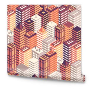 Colorful flat isometric city seamless pattern. 