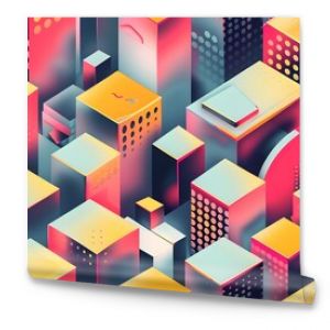 Vibrant Geometric Cityscape of Colorful Cubes and Blocks in a Futuristic Urban Digital Landscape