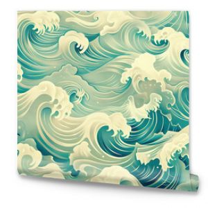 Abstract seamless pattern of blue and white waves.