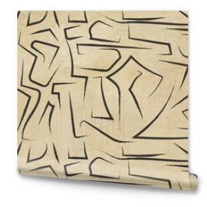 3d abstract modern mural wallpaper. black random paint lines on beige background. bedroom and living room wall decoration