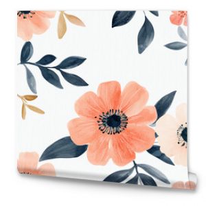 Elegant floral pattern featuring peach flowers and lush greenery, perfect for home decor or textile design.