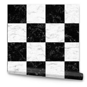 Seamless black and white checker or chess board marble tile background texture. Kitchen or bathroom natural stone wall, floor or countertop. A high resolution tileable luxury pattern 3D Rendering..