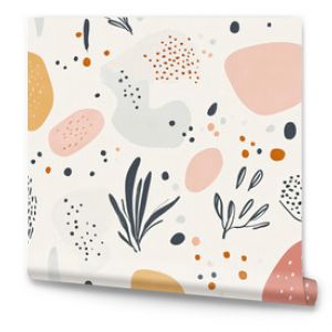 Seamless organic shapes pattern with pastel tones, botanical motifs, and scattered whimsical dots2