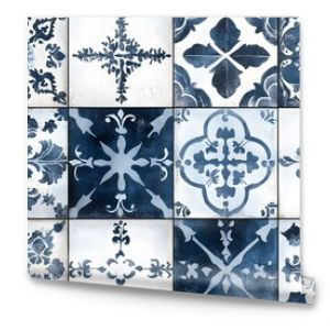 Vintage Blue and Grey Porcelain Tile Pattern