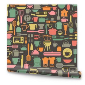 Kitchen tools seamless pattern with retro color, vector format