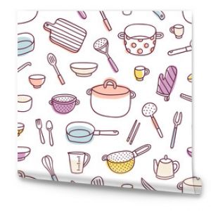 Kitchenware and cooking utensils seamless pattern