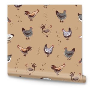 chickens farm animals seamless vector pattern