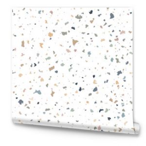 Terazzo seamless pattern composed of pieces of granite, quartz, marble and stone. Speckled floor texture. White classic paving design. Abstract wall background. Retro venetian stone material