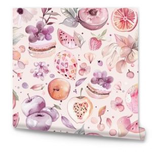 Watercolor Floral Pattern With Fruit and Vintage Elements