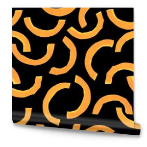 Pumpkin seamless pattern for design. Fresh vegetable slices. Autumn print wallpaper. Black and orange background