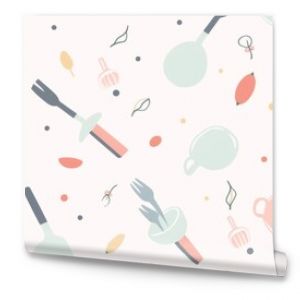   Cooking Seamless Pattern Featuring Utensils with Ample Empty Space for Text, Perfect for Culinary Designs and Backgrounds.