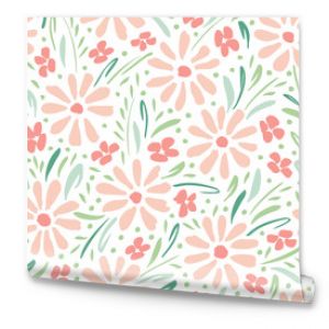 Pastel colored hand-painted daisies on white background vector seamless pattern. Delicate spring summer floral print