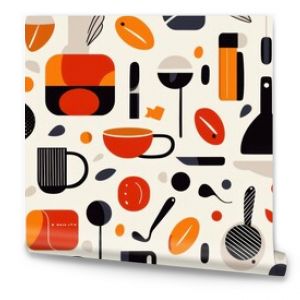 Playful doodle pattern with kitchen accessories and tools forming a seamless design