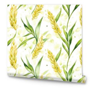 Seamless pattern of vibrant watercolor depicting fresh rice ideal for textile or kitchen decor