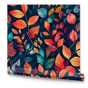 Wall hanging branches seamless pattern leaves fall with bright color flowers illustration background. 3d abstraction wallpaper for interior mural wall, Generative AI