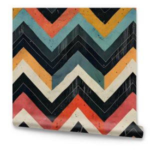 Abstract chevron pattern in vibrant colors with distressed texture.