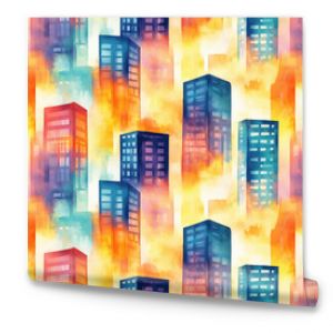 Abstract office buildings in a seamless watercolor pattern vibrant cityscape design for artistic backgrounds