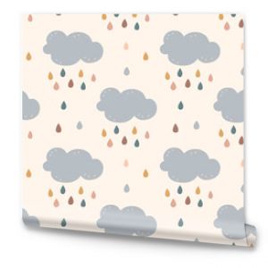 Cute seamless pattern for printing with clouds and raindrops