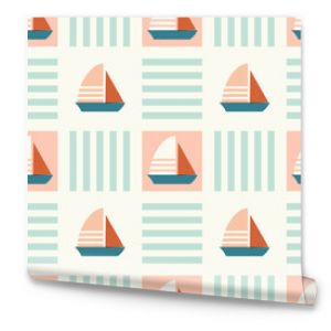 Seamless pattern with cute and whimsical sailboats and stripes. Applicable for fabric, kids room wallpaper, stationaries, etc.