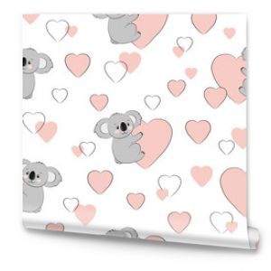 Seamless love pattern with cute koala and hearts. Nursery design, baby print