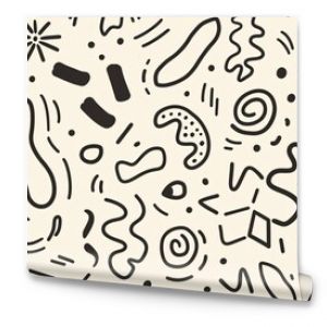 Fun and minimalist black line doodle seamless pattern with basic shapes, perfect for children or trendy designs