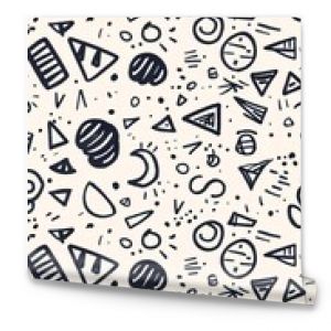 Fun and minimalist black line doodle seamless pattern with basic shapes, perfect for children or trendy designs