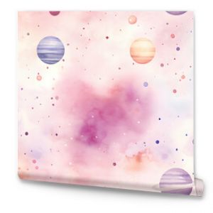 seamless space background with watercolor planets and stars, nursery wallpaper design for print, creative wall art