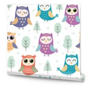 Cute owls seamless pattern