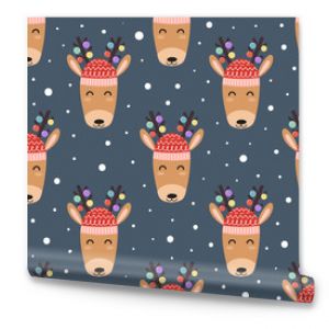 Cute deer heads seamless pattern. Christmas background. Vector illustration