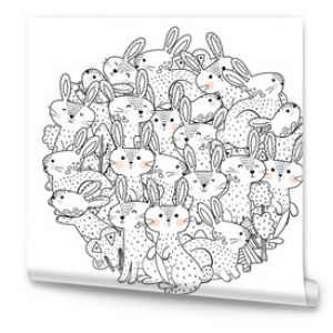 Funny rabbits circle shape pattern for coloring book. Vector illustration