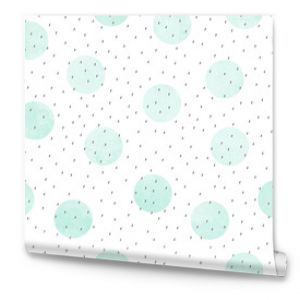 Vector seamless pattern of mint watercolor circles and brush strokes on a white background