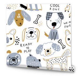 Seamless pattern with creative dog characters. Childish funny puppy texture. Vector illustration