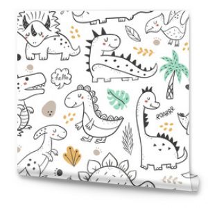 Seamless pattern with hand drawn dinosaurs.