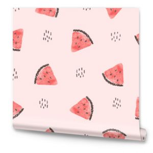 Watermelon pattern. Vector summer background with red watermelons slices