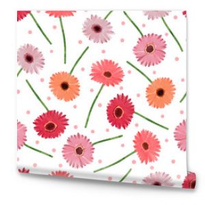 Gerbera flowers seamless pattern. Vector watercolor colorful daisy floral background