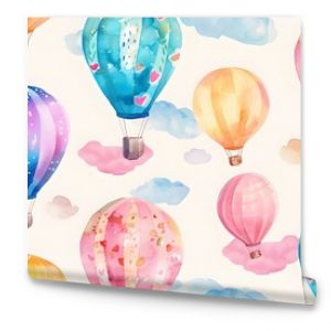 3d wallpaper watercolor baby air balloon seamless pattern