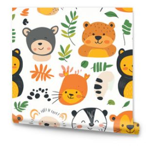 Seamless pattern of cute animals in a cartoon