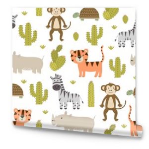 Cute safari animals seamless pattern