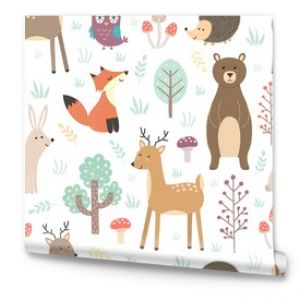 Forest seamless pattern with cute animals