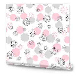 Seamless dotted pattern with pink and gray circles. Vector abstract background with round shapes