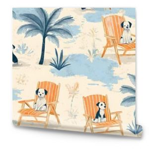 Dogs Relaxing on Beach Chairs with Palm Trees