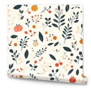 Abstract Floral Pattern with Orange and Red Berries