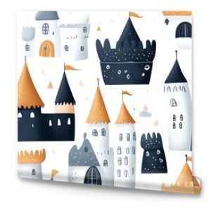 Cute seamless pattern with hand drawn castles, perfect for kids room decor or textile.