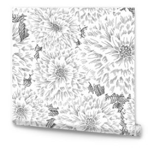 Floral seamless pattern. Flower sketch chinese style background. Flourish texture