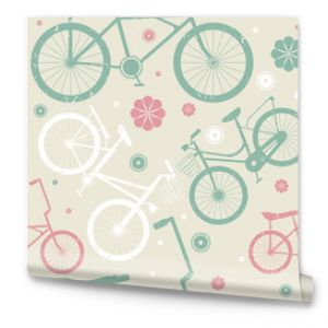 Seamless pattern with retro bicycles and flowers