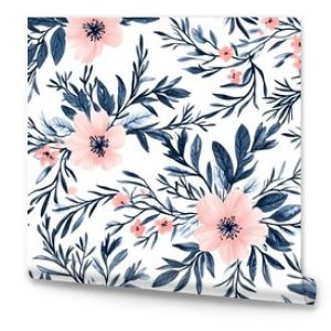 Watercolor Floral Seamless Pattern   Pink Flowers   Blue Leaves