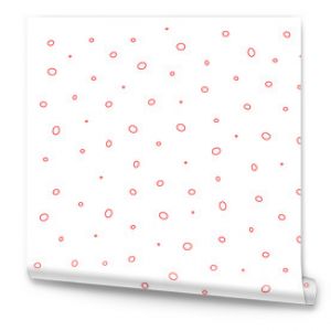 Seamless abstract pattern with red circles on white background.