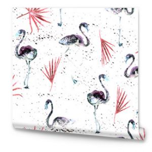 Large flamingo red hawaiian seamless pattern.